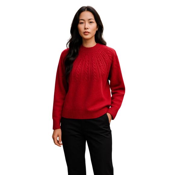 Joie Sweaters - Joie Mock Neck Cable knit Pullover Sweater Long Sleeve Raspberry Red Size S NWOT